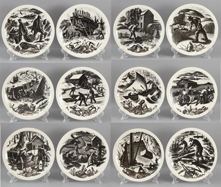 Antique Wedgwood Plates CLARE LEIGHTON New England Farming Lobster Fishing