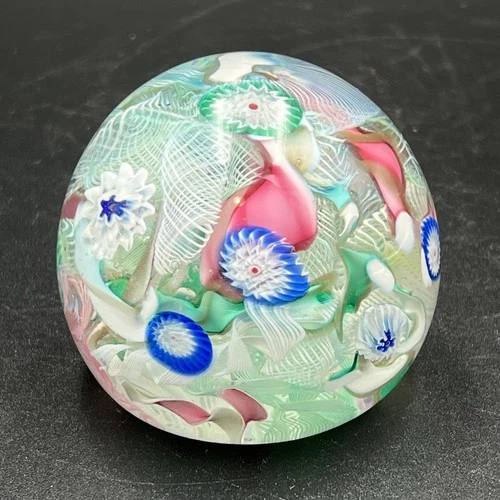 Vintage Murano Art Glass Millefiori Ribbon SCRAMBLE Paperweight