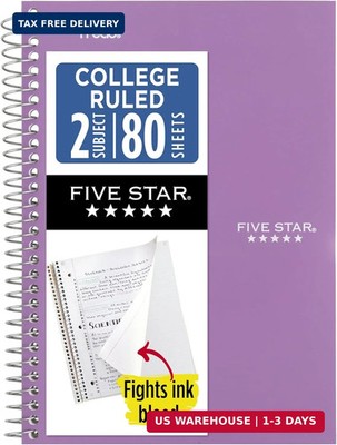 Five Star Spiral Notebook, 2 Subject, College Ruled Paper, 6'' x 9-1/2'', 80 Sheet