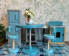 Barbie Doll Blue Kitchen w/Stove-Lights Up  Noise,Dinette, Fridge,Sink OOAK