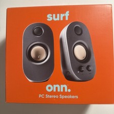 Onn Surf PC Stereo Speakers  Compact Wired Speakers with Volume  Bass