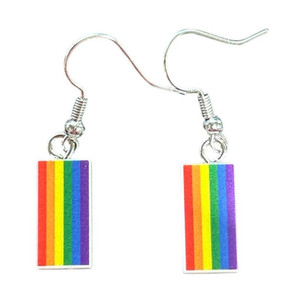 Pride Rainbow Flag Dangle Earrings Handmade using custom printed Lego Tiles 1x2