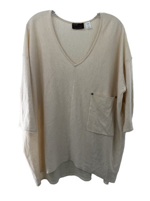 Kerisma Women's Classic Beige 3/4 Sleeve V-Neck Knit Oversized Sweater Size M/L