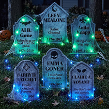 6 Pcs 16.5'' Light up Double-Sided Tombstones Halloween Decorations Outdoor