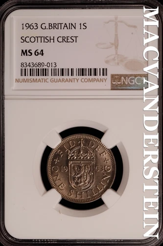 Great Britian:1963 Scottish Crest Shilling-NGC MS 64 Brilliant Unc #SLG205