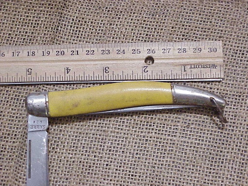 Vintage 624 Sabre 2 Blade Fish Scaler Pocket Knife Yellow Handle