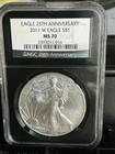 2011 W BURNISHED AMERICAN SILVER EAGLE NGC MS70 BLACK CORE HOLDER