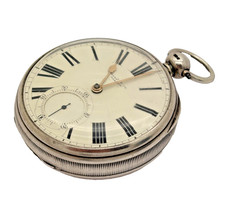 Antike Spindeltaschenuhr Barron London Silber 163g / 52mm Verge Fusee läuft 1813
