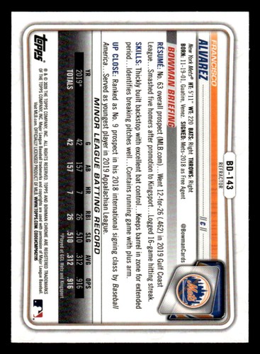 2020 Bowman Chrome #BD-143 Francisco Álvarez Refractor METS - Picture 2 of 2