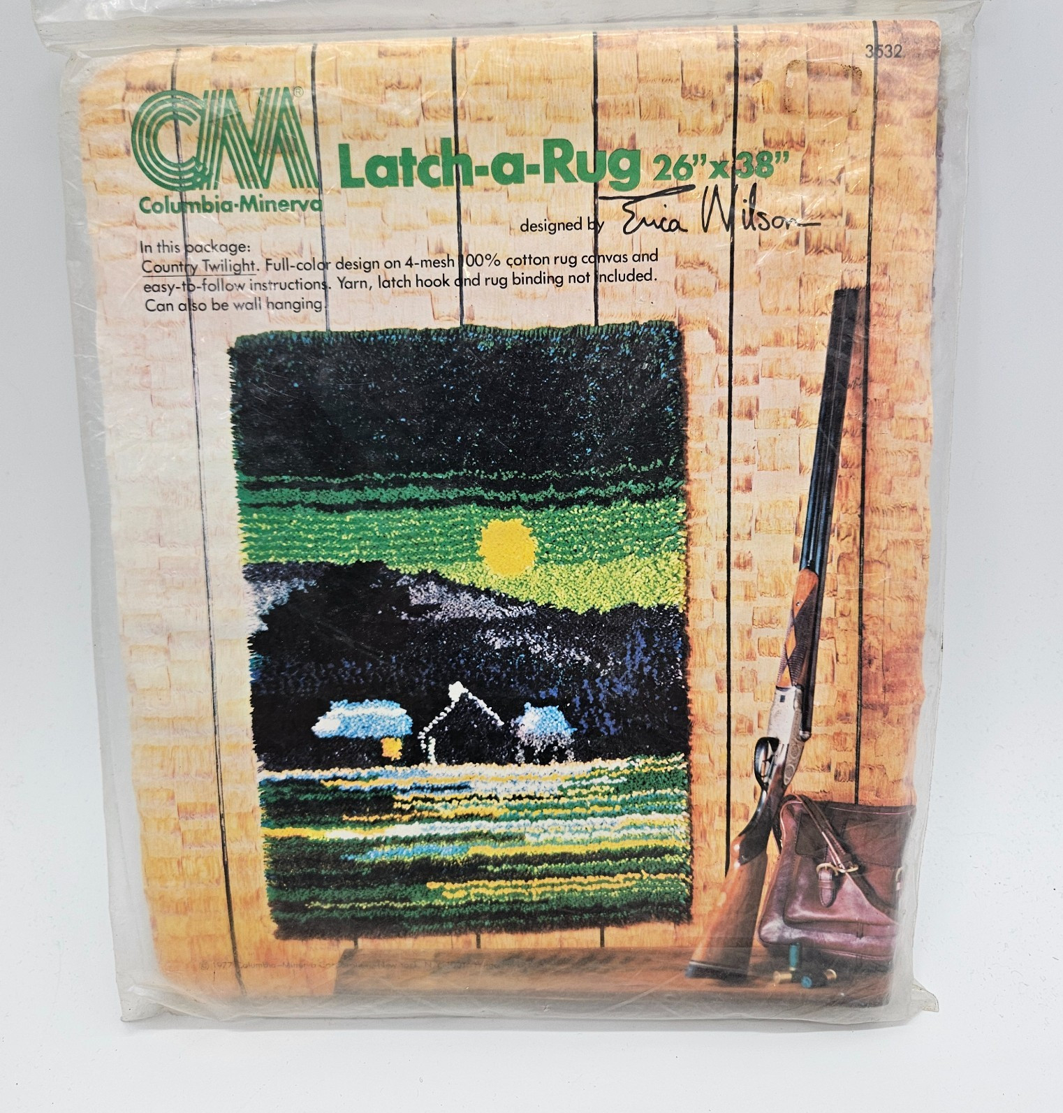 Vintage CM Latch Hook Rug Country Twilight Garden Columbia Minerva 26" x 38" NEW