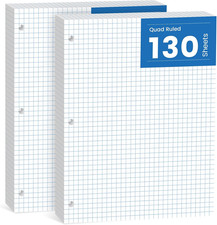 260 Sheets Loose Leaf Paper, 4x4 Graph Ruled, 8''x 10.5'' Filler Paper  3-Hole