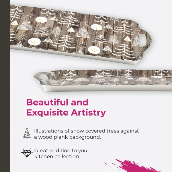 Bandeja de sándwich de Navidad blanca de madera Pimpinela - Plato rectangular festivo Foto 3 de 4