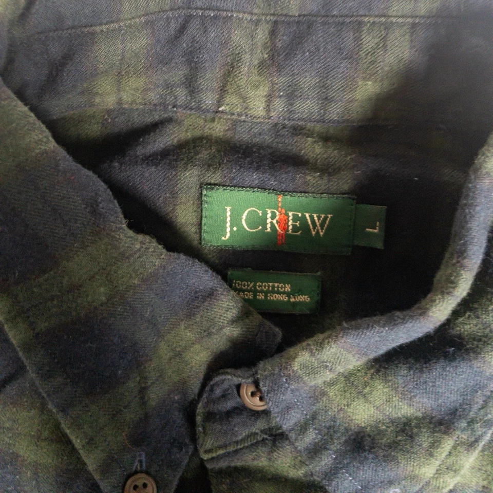 Vtg J Crew Shirt Mens L Green Blue Tartan Plaid Oarsman Button Down Flannel 90s - Image 4 of 4