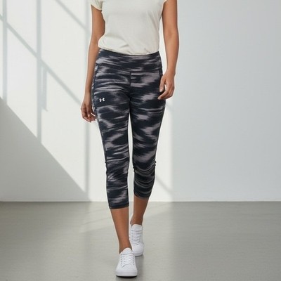 Under Armour Girls YXL Motion Printed Ankle Crop Leggings Black Gray NWT