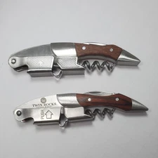 Lot of 2 Double Hinged Corkscrew & Bottle Opener with Waiters Key Foil Cutter