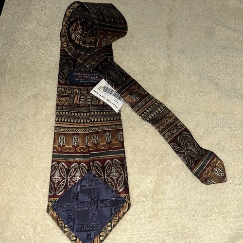 Roundtree & Yorke Men's Silk Tie 58" X 4" Multi-Color Geometric/Horiz. Striped - Picture 4 of 5