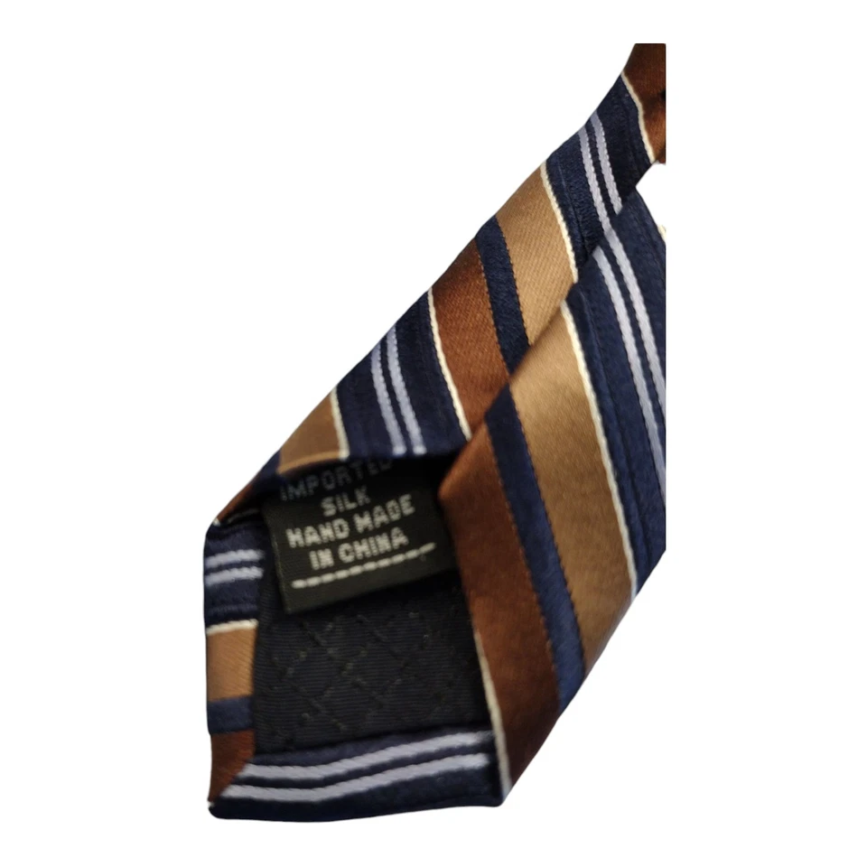 Corbata de seda para hombre nueva con etiquetas Club Room By Charter Club dorada marrón azul marino a rayas Foto 2 de 2