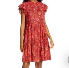 Ulla Johnson / Hana floral high neck ruffle Dress in red poppy mini 0