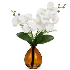 White Orchids Artificial Flowers, Faux Orchid in Glass Vase Real Touch Small ...