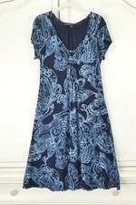 Fresh Produce Blue Paisley Short Sleeve Jersey Knit Midi Dress M Made In USA