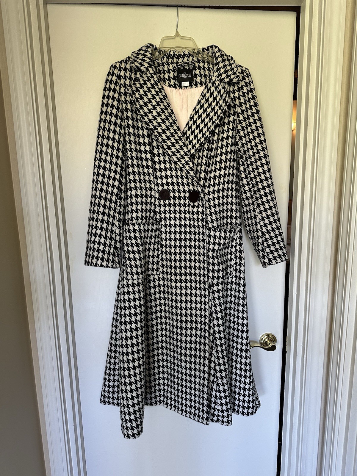 Black And White Hounds Tooth Wool Coat By Collectif London. Us Sz Small,UK Sz 10