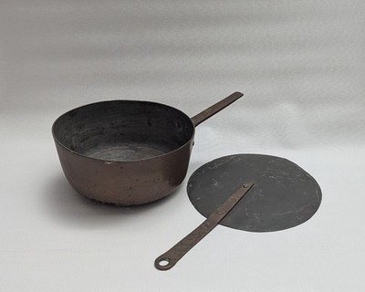 Antique Copper Pot with Matching Lid & Riveted Iron Handles