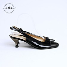 Salvatore Ferragamo Patent Leather Open Toe Slingback Heels Black Women 9.5