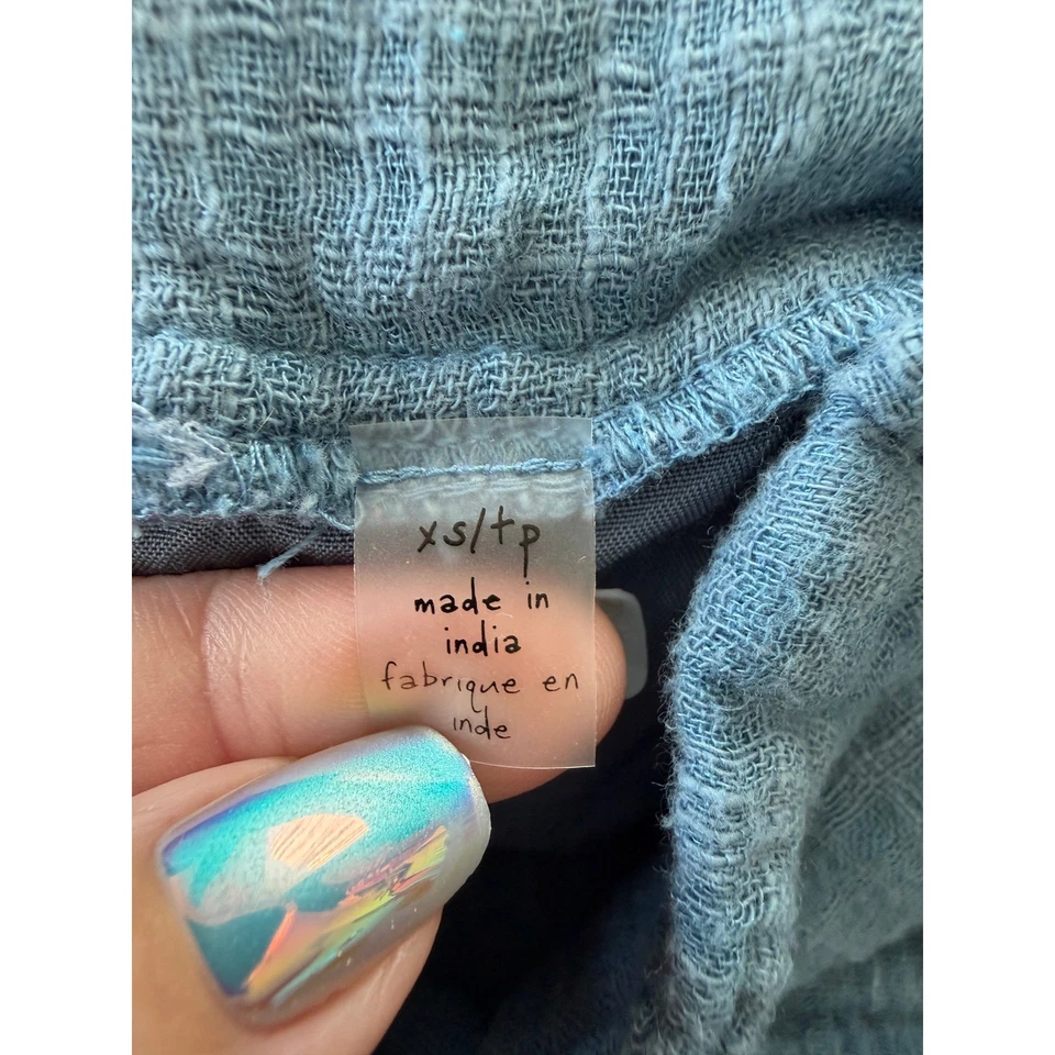 Pantalones Free People Gasa Corbata Cintura Pierna Ancha Mujer XS Azul Bohemio Cottagecore Foto 4 de 4