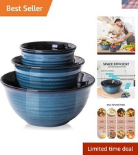 Ceramic Mixing Bowls Set for Kitchen, Handmade Serving Dishes for Entertainin...