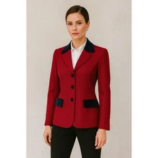 Vintage Leslie Fay Women's Size 10 Blazer Jacket Wool Blend Equestrian Red Navy