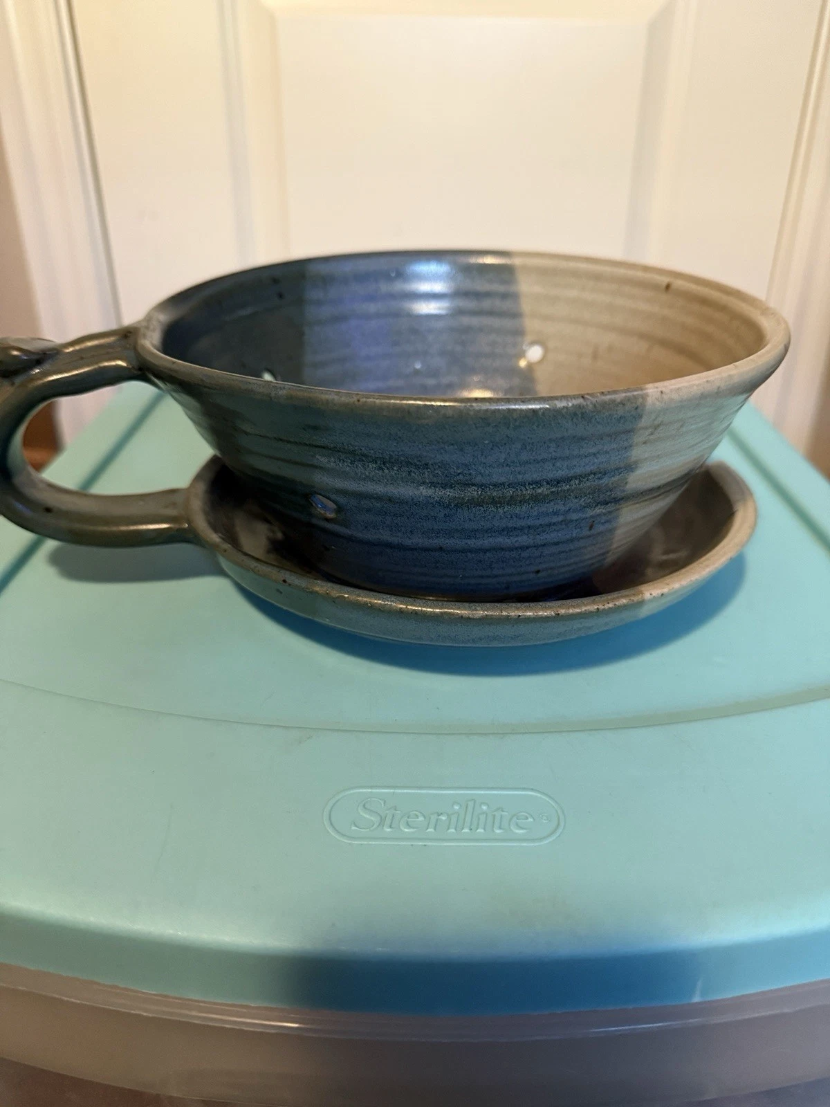 Pottery Hand Turned Berry/vegtable Colander Signed Looks Great On A Shelf!