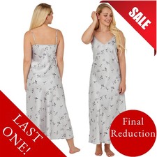 Long Full Length Grey Floral Sexy Satin Chemise Nightdress Size 20 22