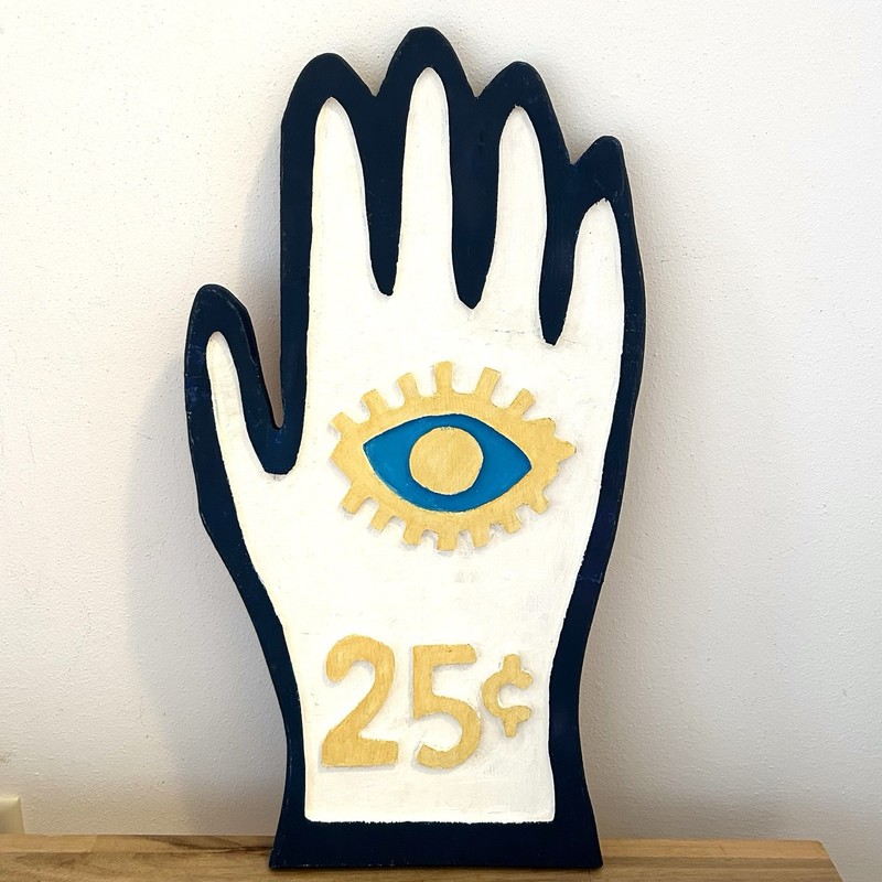 Vintage Style Hand Carved Wood Palm Reader Carnival Sign Folk Art Fortune Teller