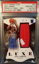 Joel Embiid Signed Autographed 2014-15 Panini LUXE Jersey PSA GEM MINT 10 AUTO 8
