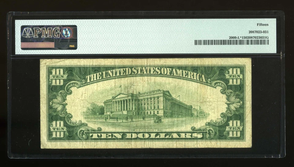 DBR 1934-D $10 San Francisco STAR Fr. 2009-L* PMG 15 Serial L03340654* - Image 2 of 2