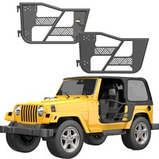 2x Black Steel Half Tubular Door Guards Left Right For 97-06 Jeep Wrangler Tj