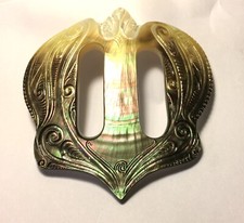 VTG Iridescent Abalone Shell MOP Belt Buckle Vintage X Large 4 1/2"X3 1/2"