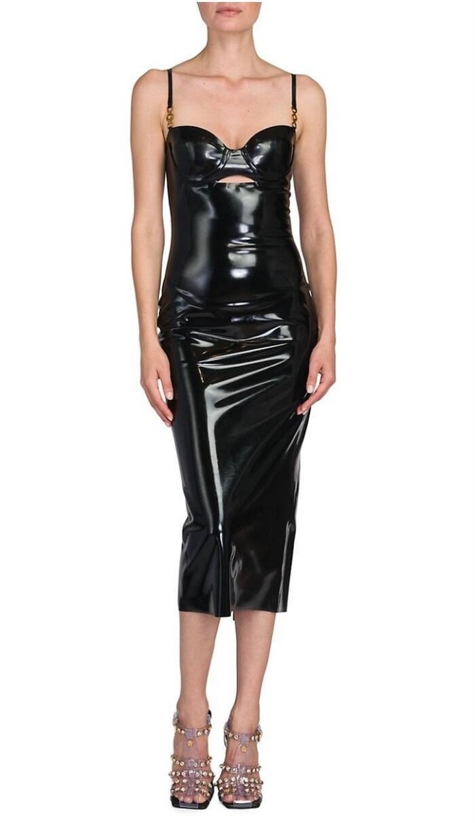 NEW VERSACE LATEX BODY CON MIDI DRESS SZ IT 40 MRSP: $2975