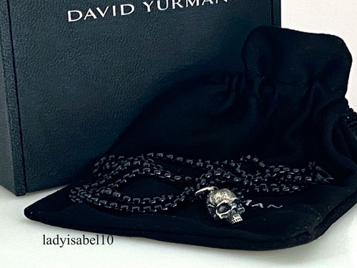 David Yurman Men's Silver Skull Pendant 26.25" Box Necklace Steel w/ Pouch - Picture 10 of 10
