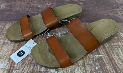 cognac slide sandals