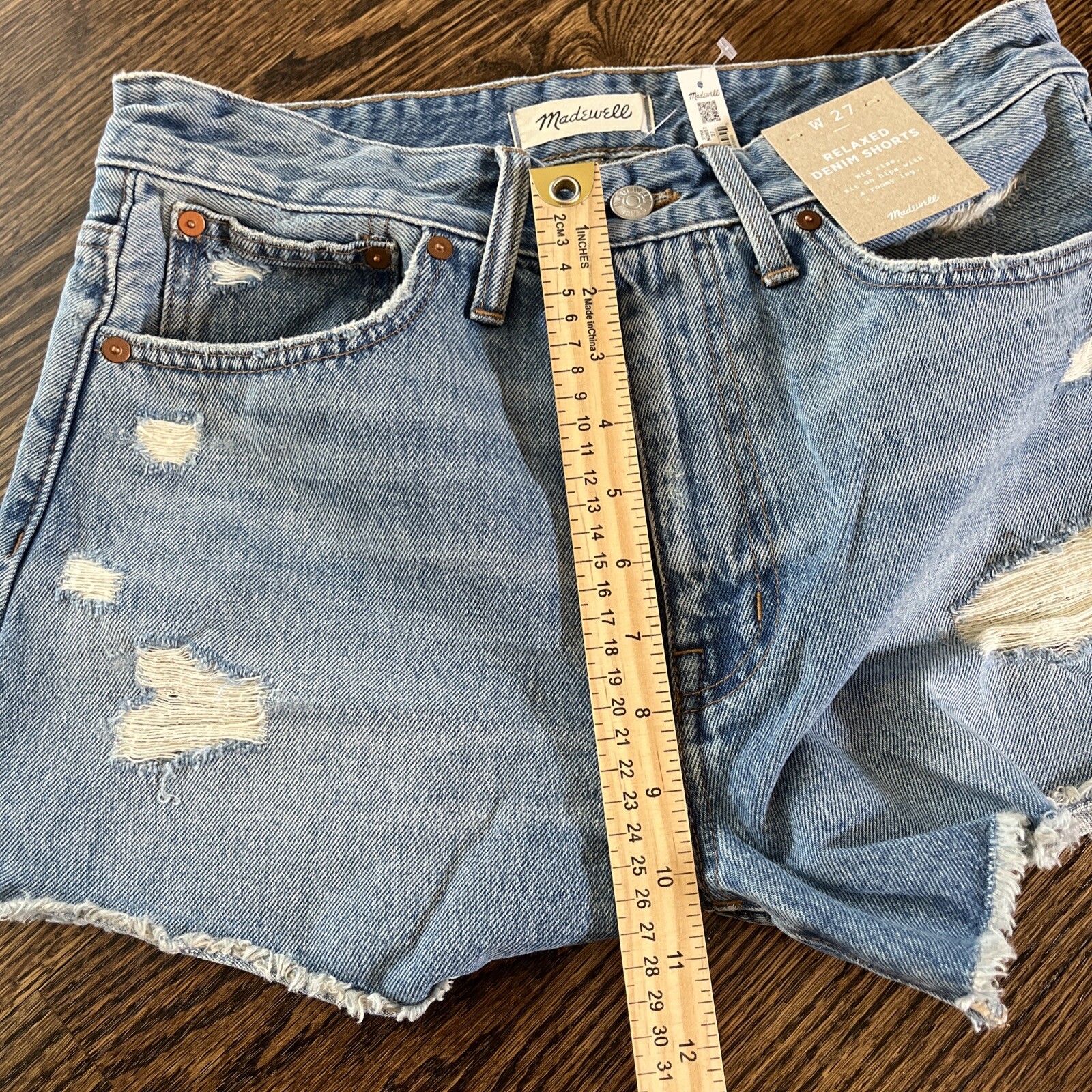 Madewell Relaxed Denim Shorts Size 27 Blue Raw Hem New with Tags - View 7
