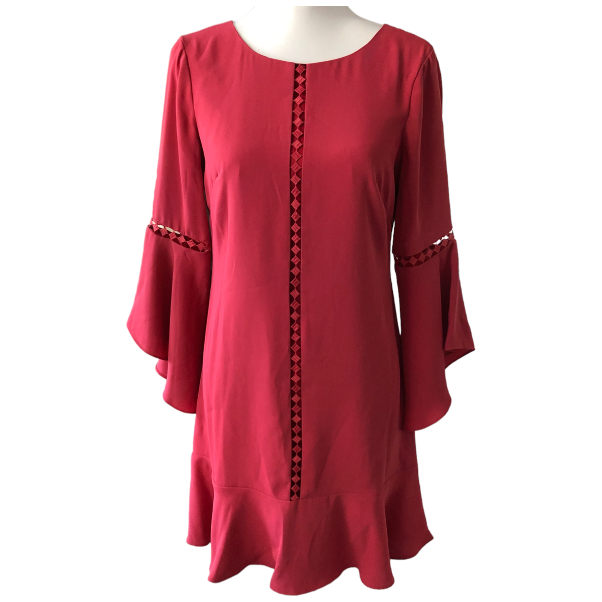 White House Black Market Coral Eyelet Trim Flutter Sleeve Office Shift  Dress