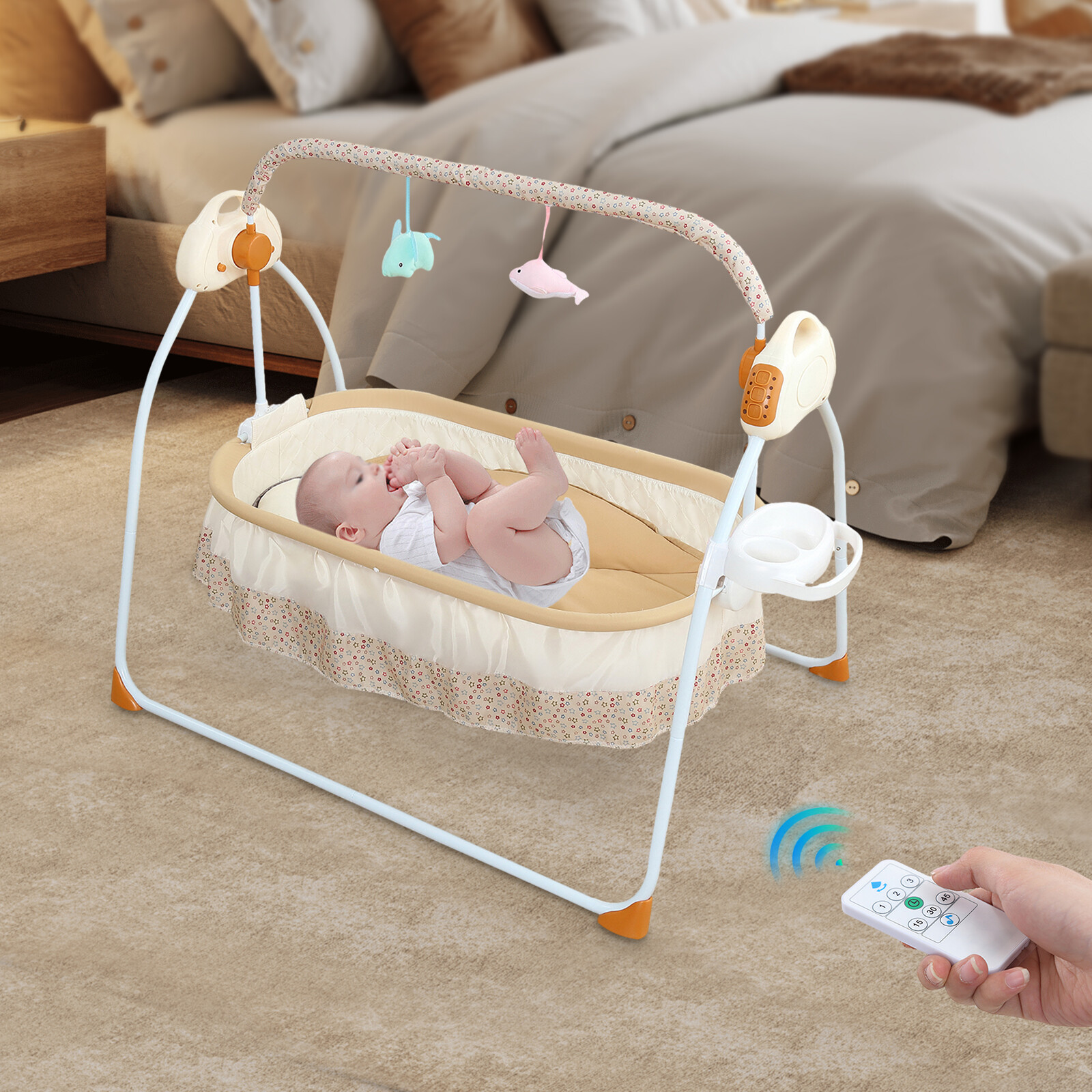 Power Baby Crib Cradle Intelligent Bluetooth Newborn Auto Swing Bouncer Bed