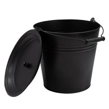 Deko Zinkeimer mit Holzgriff + Deckel - schwarz / 12L - Blech Eimer Blumen Kübel