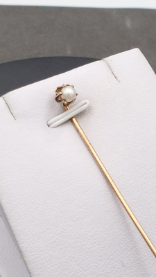 Real pearl Hat Pins 14k Real Yellow Gold Vintage Antique Genuine Pearl Hat Pin  main image 3