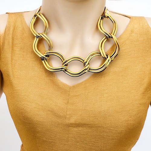 Chunky Gold Tone Chain Necklace Vintage 80s Bold Statement Double Link 18", $26.24 - Photo 8