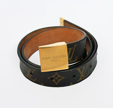 Authentic Vintage Louis Vuitton Paris LV Monogram Gold Tone Buckle Leather Belt