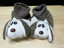 VINTAGE BROWN WHITE POUND PUPPY CHILD'S SMALL ANKLE HIGH SLIPPERS PREOWNED