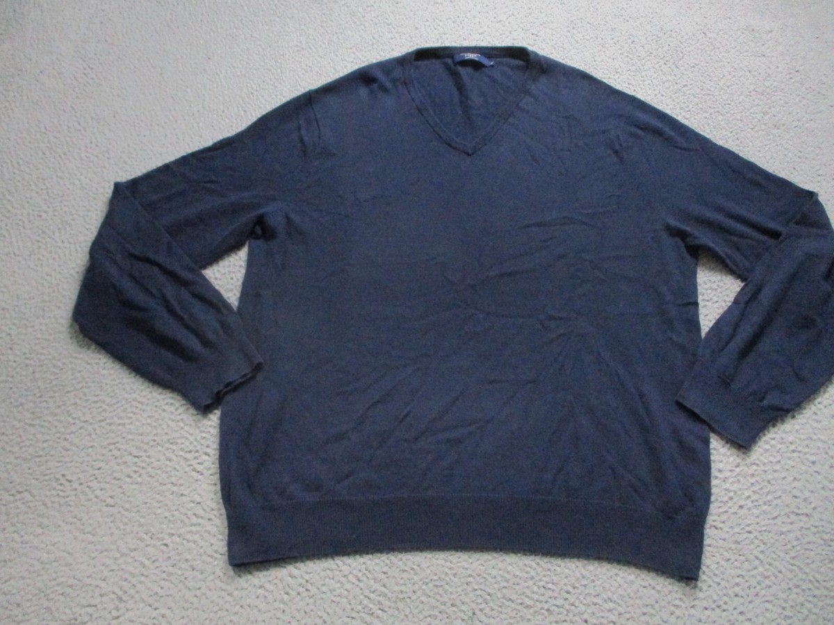 J Crew Sweater Mens Extra Large Blue Cotton Cashmere Long Sleeve Knit V Neck