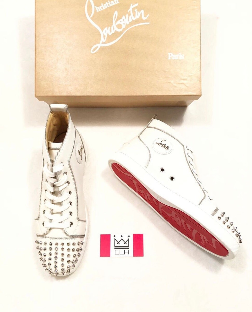 CHRISTIAN LOUBOUTIN LOU ZIPPER SPIKES FLAT CALF SNEAKERS SIZE 41.5